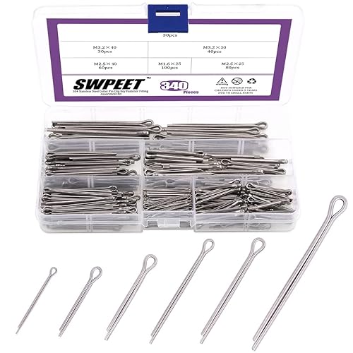 340 piezas de pasador de chaveta de acero inoxidable 304, kit surtido de accesorios de llaves perfecto para mecánicos automotrices reparación de