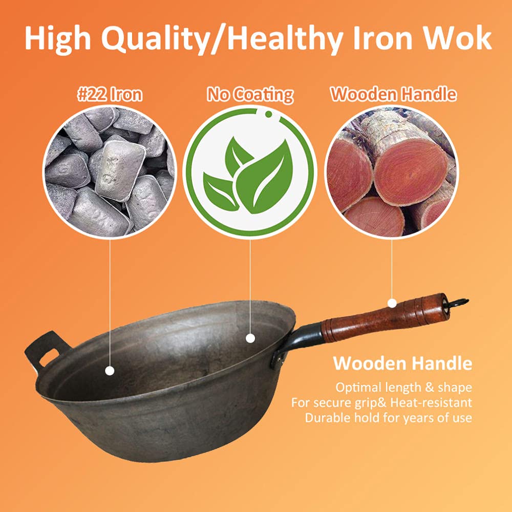 ノンスティック中華鍋 木製ハンドル付き Amazon | 大中華鍋ノンスティック 33cm,木製のふた 炒め鍋中華鍋