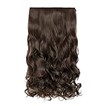 REECHO 20 1-pack 3/4 Full Head Curly Wave Clips in on Synthetic Hair Extensions HE008 Hair pieces for Women 5 Clips 4.5 Oz Per Piece - Dark Chocolate Brown