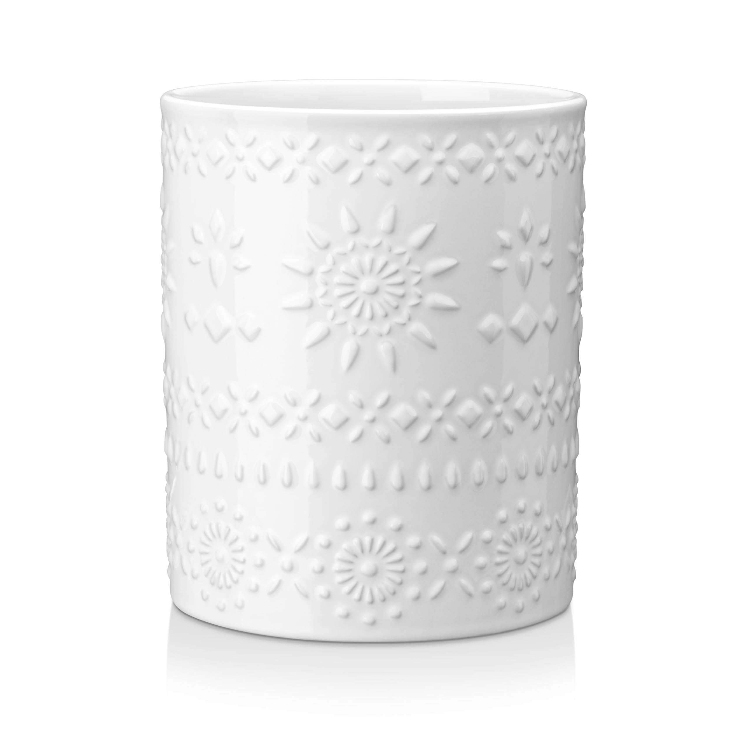 LOVECASA Extra Large Kitchen Utensil Holder, 7.2" Ceramic Farmhous Utensil Holder For Kitchen Countertop Décor With Heavy And Sturdy Base, Utensil Crock Organizer, White