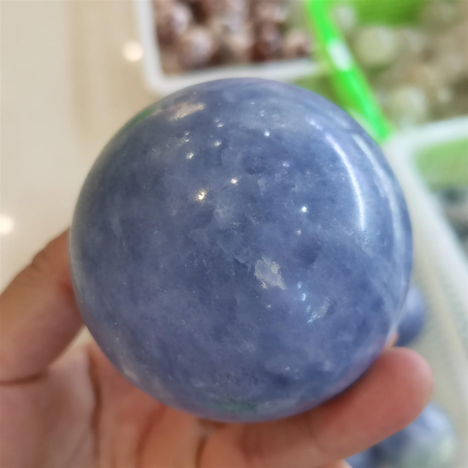 SHFTQXSLAT Stone Blue Calcite Quartz Crystal Ball Home Office Decoration Ornaments(61-70mm)