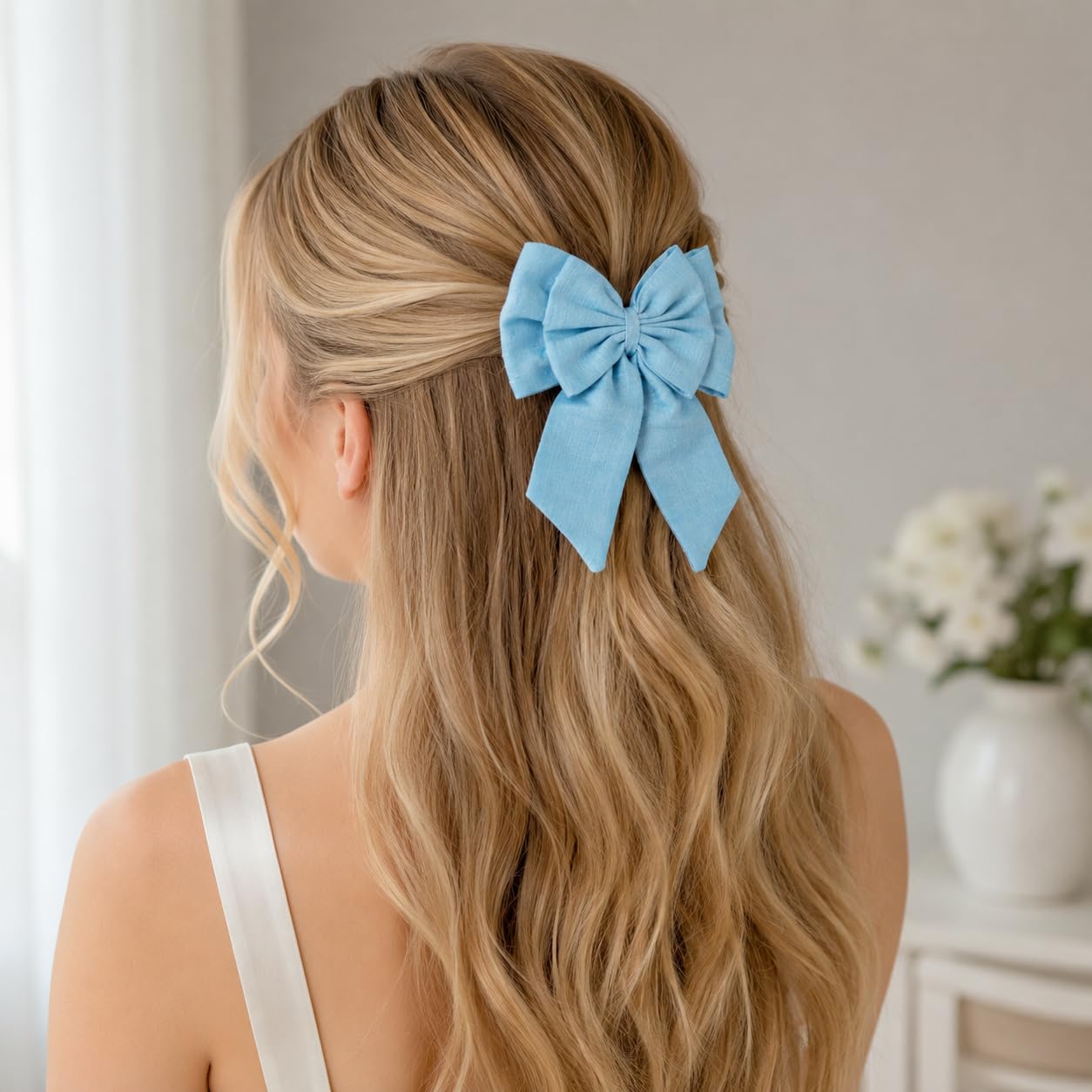 ORIENTAè Set Accessori Capelli Donna, Rosa e Fiocco con Fermaglio | Seta Thailandese, Mollette Eleganti Azzurro e Turchese, Accessori Capelli Cerimonia, Regalo Donna