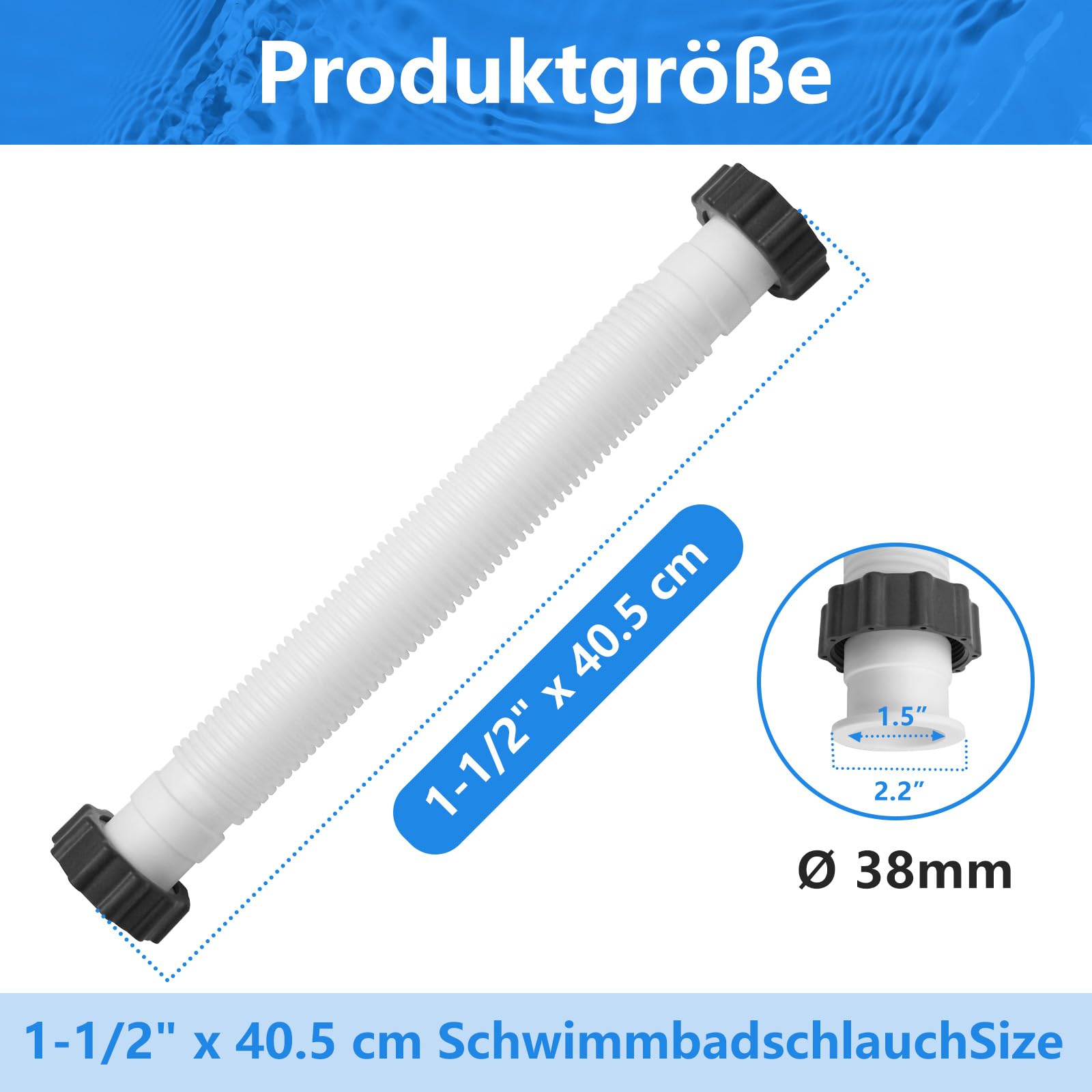 ANTOBLE Tubo per pompa per piscina, diametro 38 mm/40,5 cm, compatibile con filtri a sabbia Intex e filtri a sabbia Krystal Clear, per Intex 26371CA, 26371EH, 28647EG SF70110-2 (art. n. 11535)
