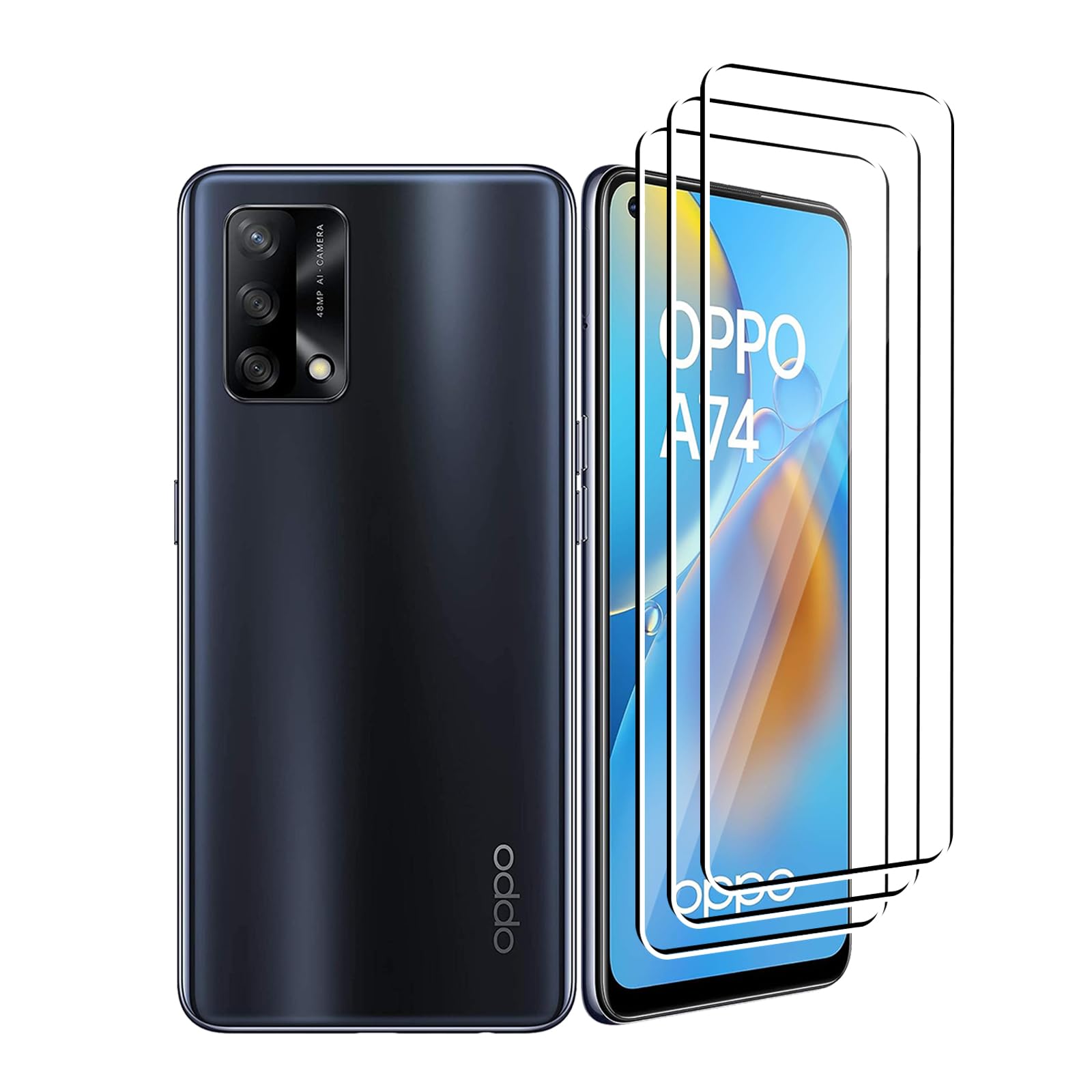 Ljietr Pellicola Vetro Temperato Per Oppo A74 5G - 3+3 Pezzi (Schermo + Fotocamera), Durezza 9H - 2