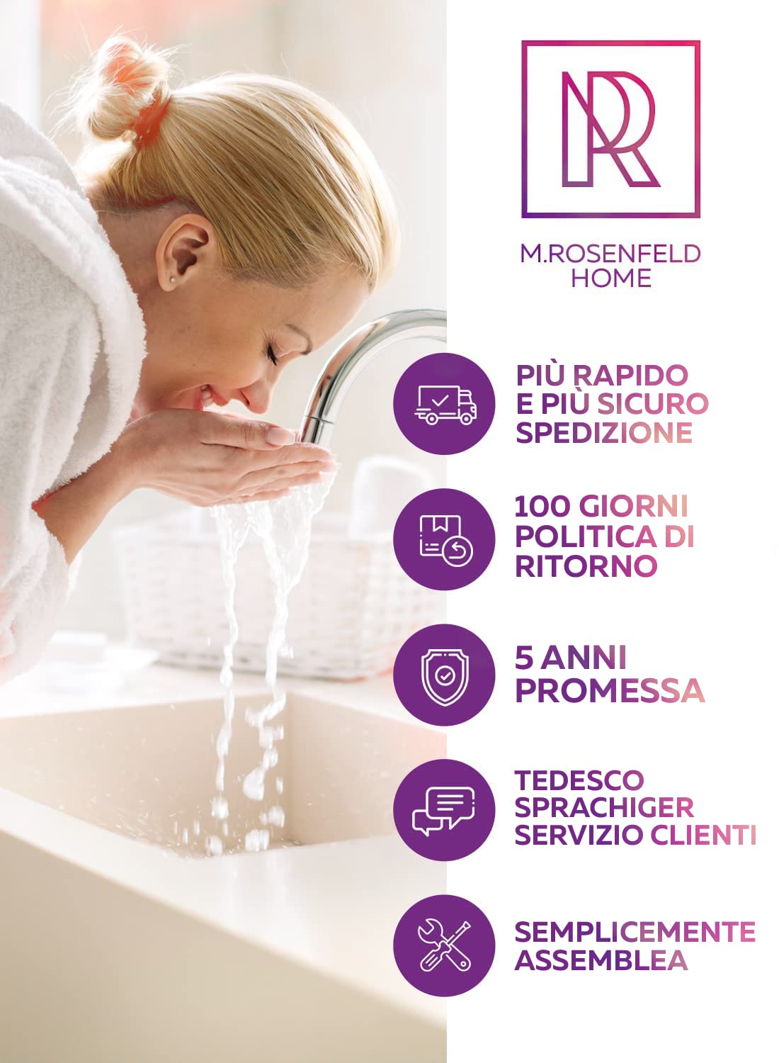 M. ROSENFELD HOME Sifone Design, Ottone Chrome Scarico Lavabo da Bagno con tubo di scarico flessibile (ChromeDesign, Acciaio inossidabile + Ottone)