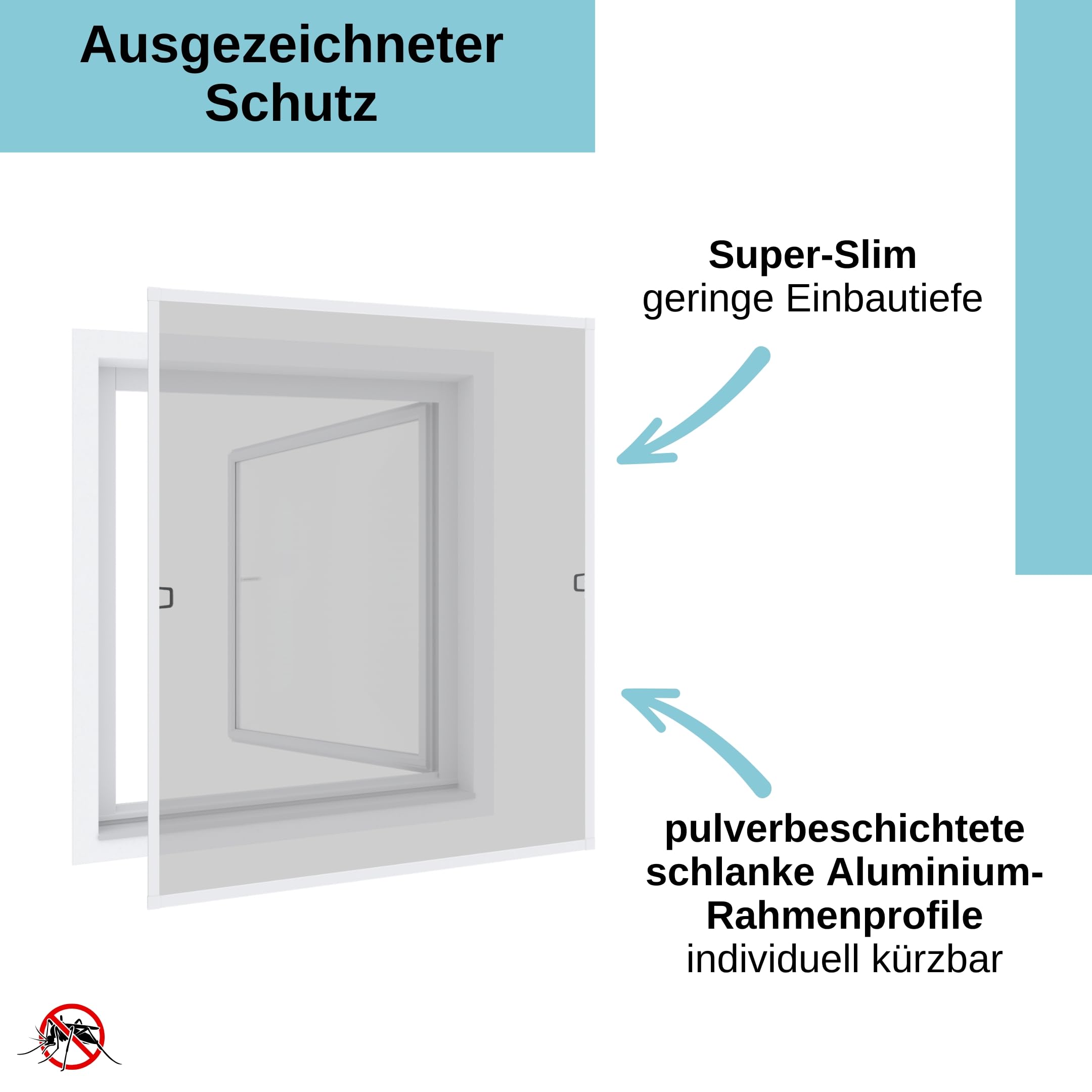 Wip Insektenschutz Fenster "Super Slim" - weiß - 120 x 150 cm - Fliegengitter Fenster, Mückenschutz, Insektenschutzgitter, Fliegenschutz, Mückengitter - ohne bohren