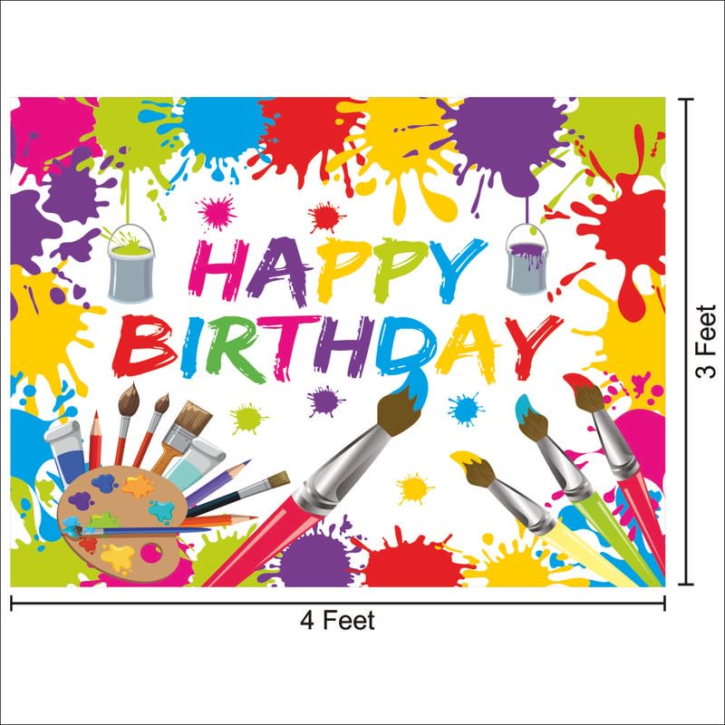 Image of Art Attack Theme Backdrop | Happy Birthday Decoration | Happy Birthday Banner for Kids (Pack of 1, Multicolor, Size: 4x3 Feet)