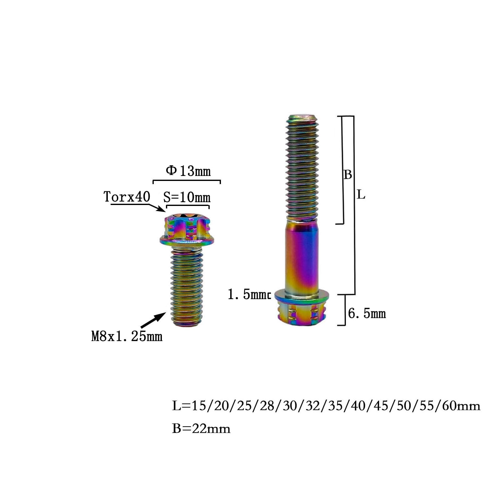RISON Titanium Bolts M8*1.25 * 49 Torx Titanium Bolts for Motorcycles Hex Head Dual Drive Rainbow Titanium Flange Bolt Pack of 5