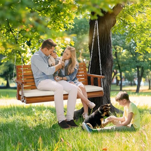 Image of VINGLI 5 FT Heavy Duty Porch Swing with Cushion, 880 LBS Wooden, Brown