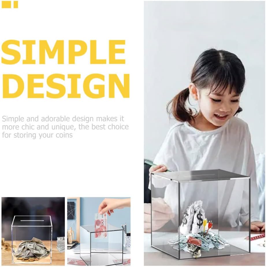 Zerodeko(ゼロデコ) クリア貯金箱 大人用 透明アクリル製貯金箱 お金のヒント変更ボックス 予算と節約に役立つ 開けられない