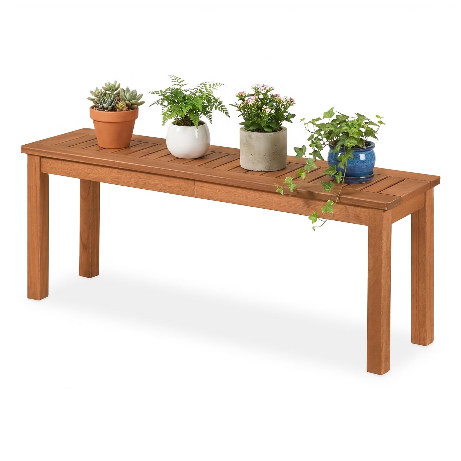 COSTWAY Gartenbank Holz Wetterfest, Sitzbank ohne Rückenlehne, 2-Sitzer Holzbank, Balkonbank aus Hartholz, Blumenbank für Garten, Balkon, Terrasse, 120 x 30,5 x 47 cm
