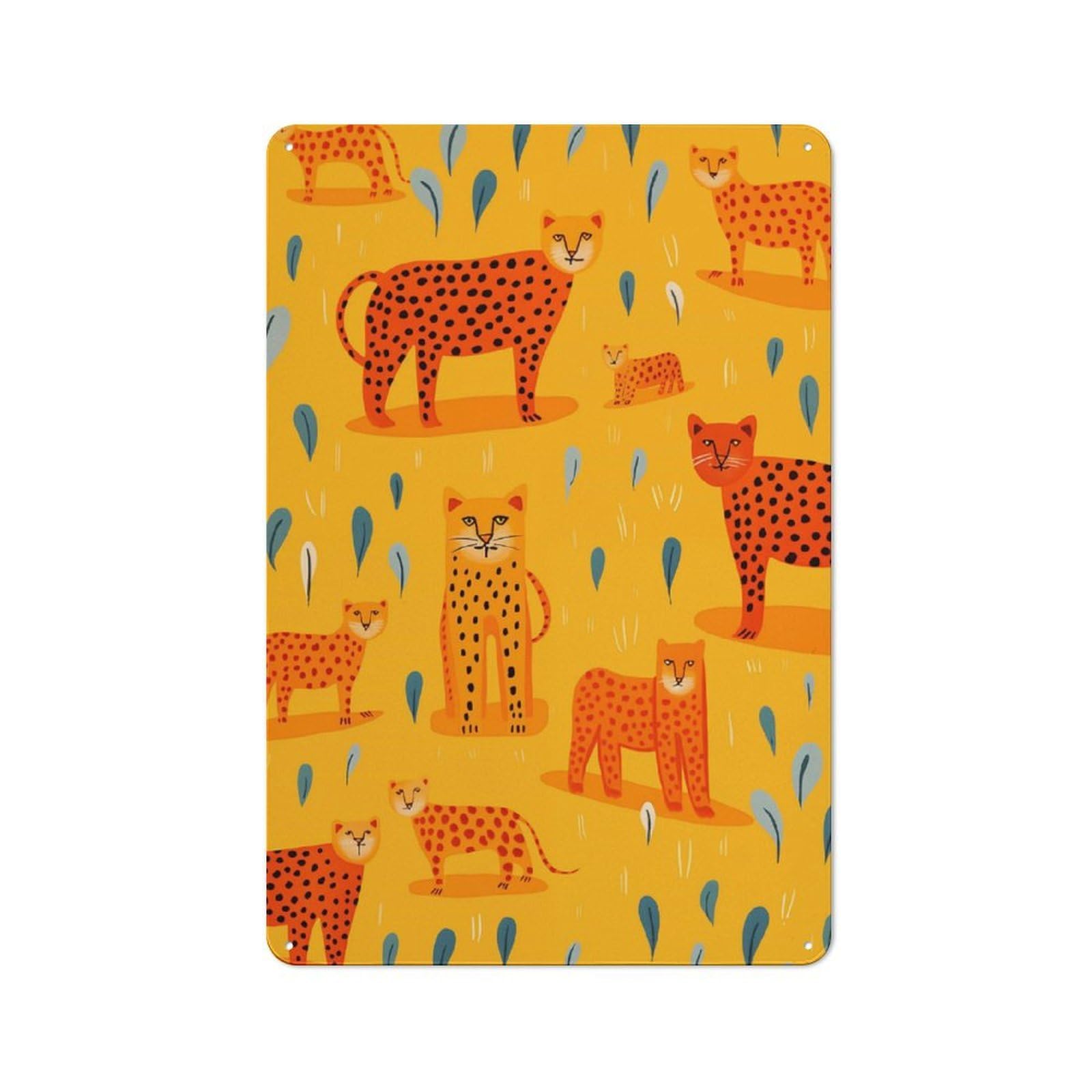 Junmoney Cute Cheetah Pack Retro Tin Wall Plaque 30X20cm For Garage Or Workshop, A Metal Wall Feature For Garages And Tool Rooms