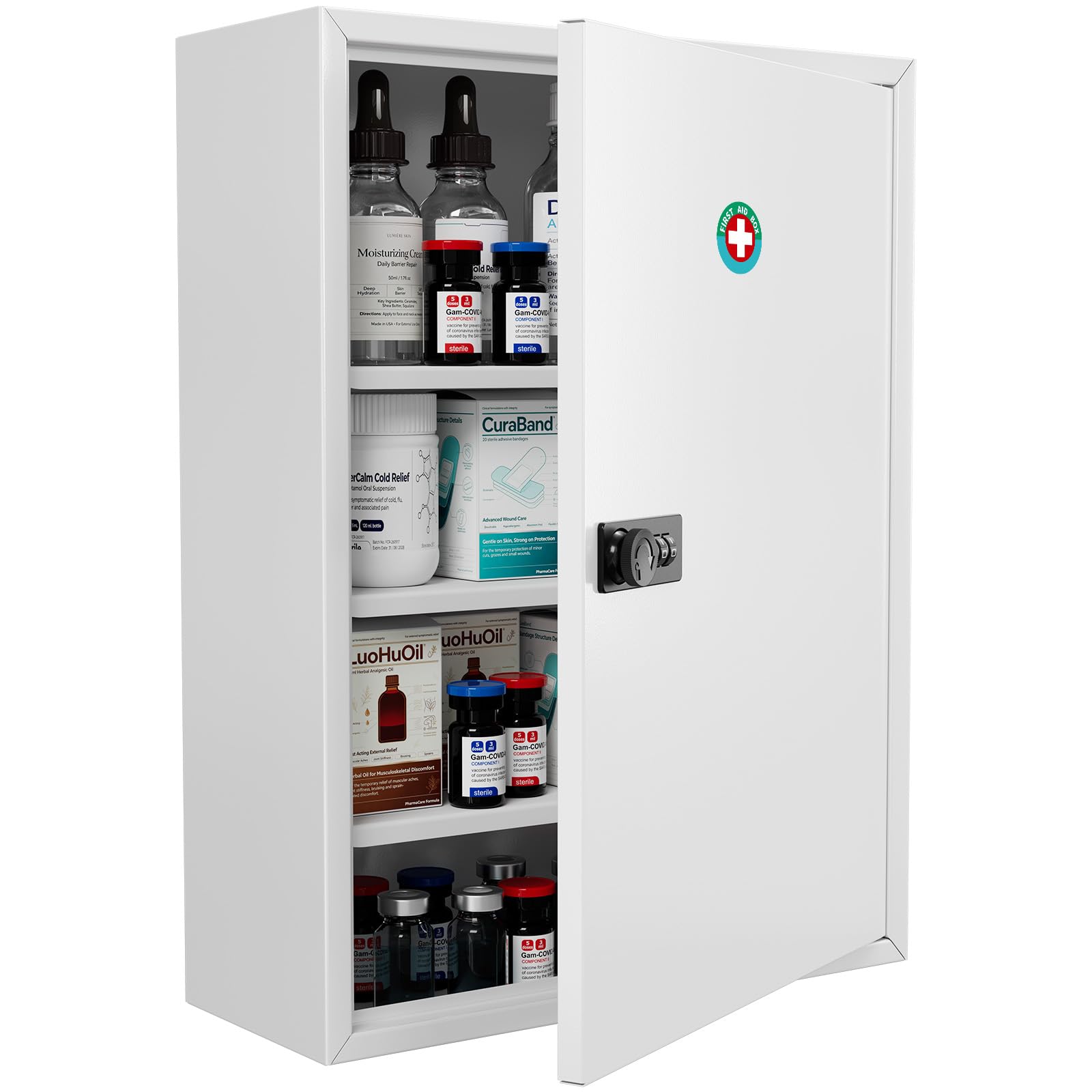 Uniclife Wandmedizinschrank mit Zahlenschloss 30x12x40 cm