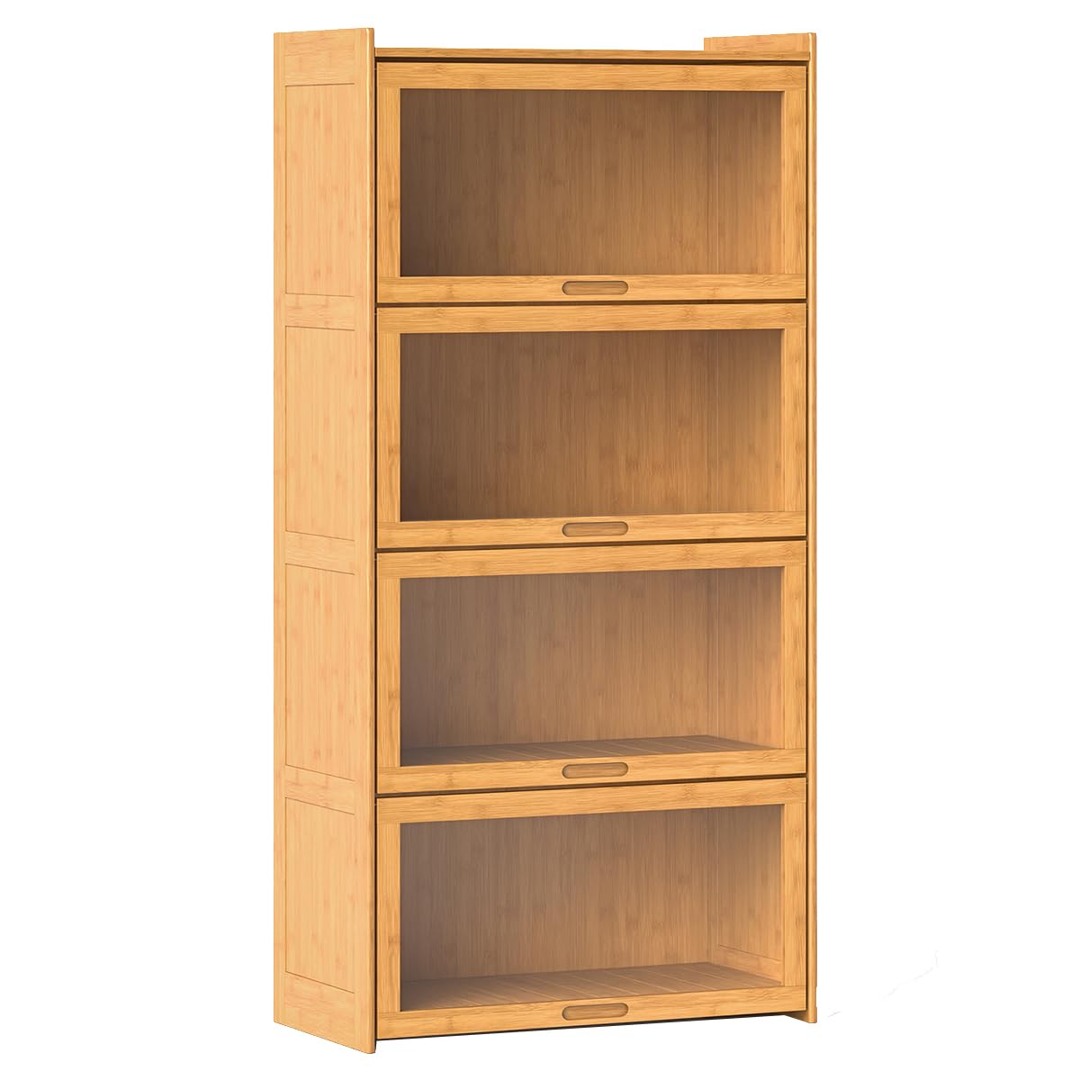 GIANTEX Estantería de Libros de Bambú 4 Niveles, Armario de Almacenamiento con Puertas Abatibles de Acrílico Transparente, 69 x 34 x 140 cm, Mueble Auxiliar para Salón, Cocina, Dormitorio (Natural)