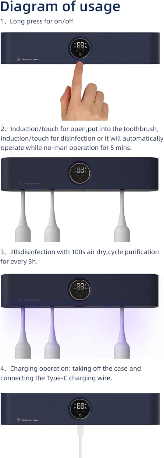 Automatic Induction Toothbrush Device, Cleaning Capability 5600mAh Rechargeable,Cordless Wall-Mounted Bathroom Toothbrush Holder (Blue)