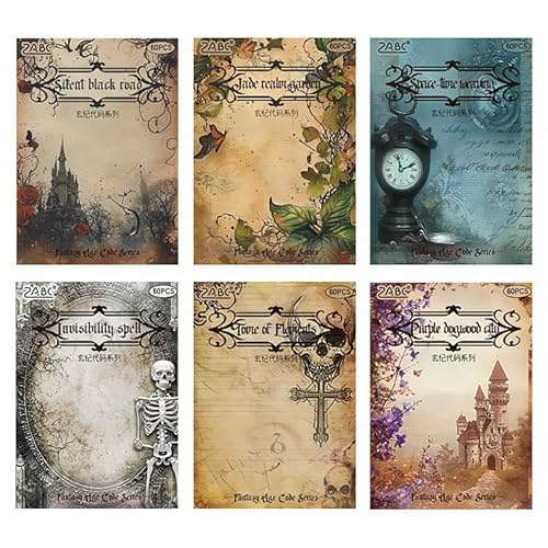 素材紙ブック 60枚 海外デザインペーパー ヴィンテージ ペーパー アンティーク 海外 素材紙 背景紙 便箋 メモパッド コラージュ素材 おしゃれ 紙もの ペーパー 製本 スチームパンク 神秘 花柄 レース 髑髏 枠 額縁 魔法 建物 城 紙 レトロ デコ