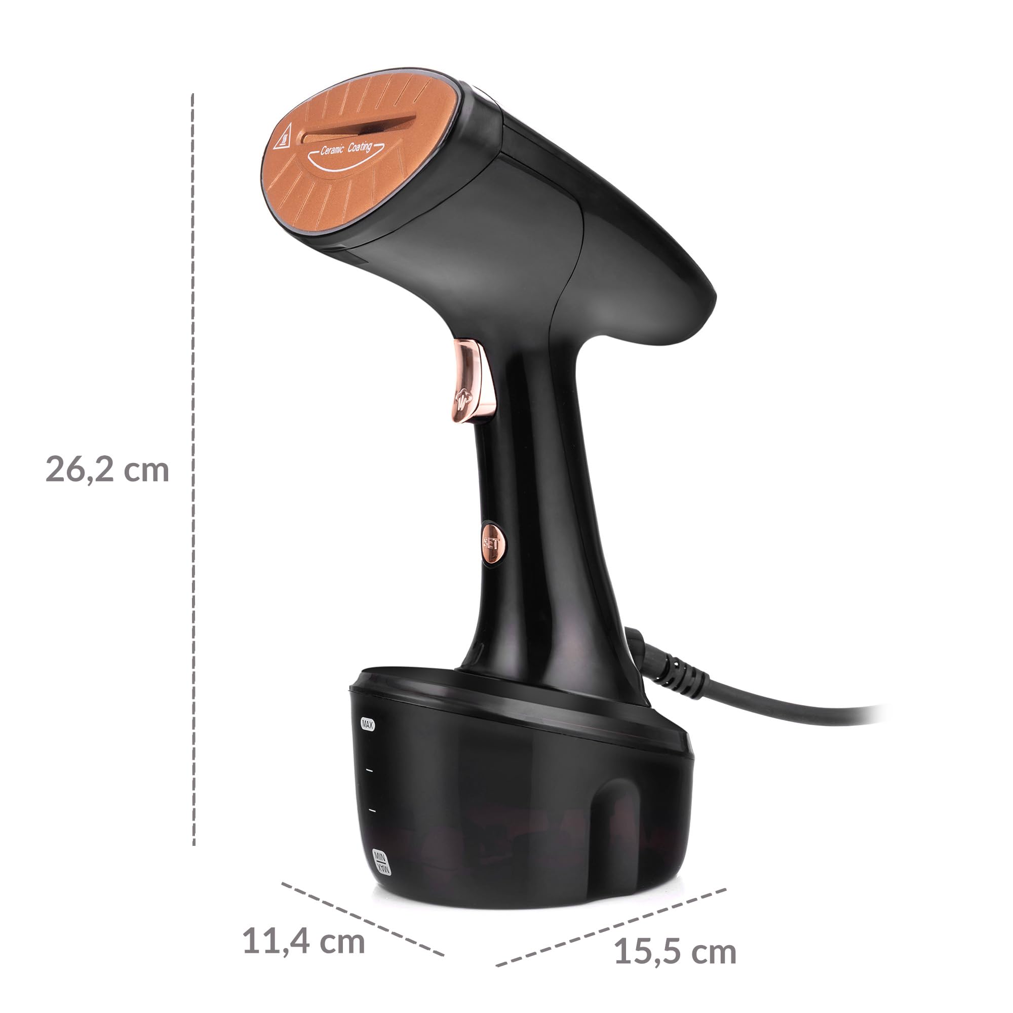 LEHMANN Parownica parowa, 1600 W, moc pary 25 g/min, zdejmowany zbiornik na wodę 320 ml, szybkie nagrzewanie, pionowa i pozioma szczotka parowa do ubrań, w zestawie 2 końcówki, kompaktowa i lekka