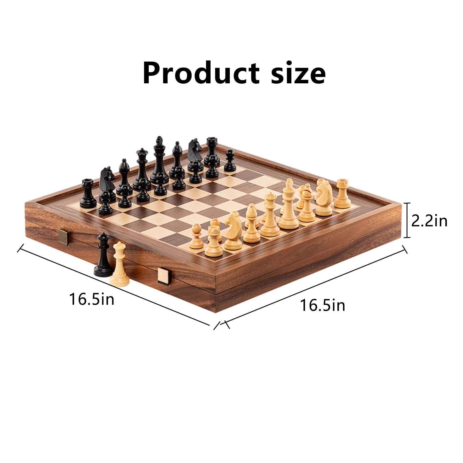 Scacchiera in Legno,16.5" Scacchiera Portatile con Slot di stoccaggio degli Scacchi,Facile da trasportare, Scacchiera Pieghevole per i Principianti e Adulti