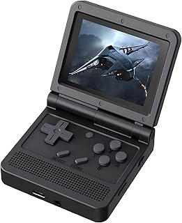 V90 Handheld Retro Clamshell Console with Collapsible Open Source Linux 3-inch IPS Screen Arcade Console Built-in Rechargeable Battery Portable flip Handheld Console System Black 64GB