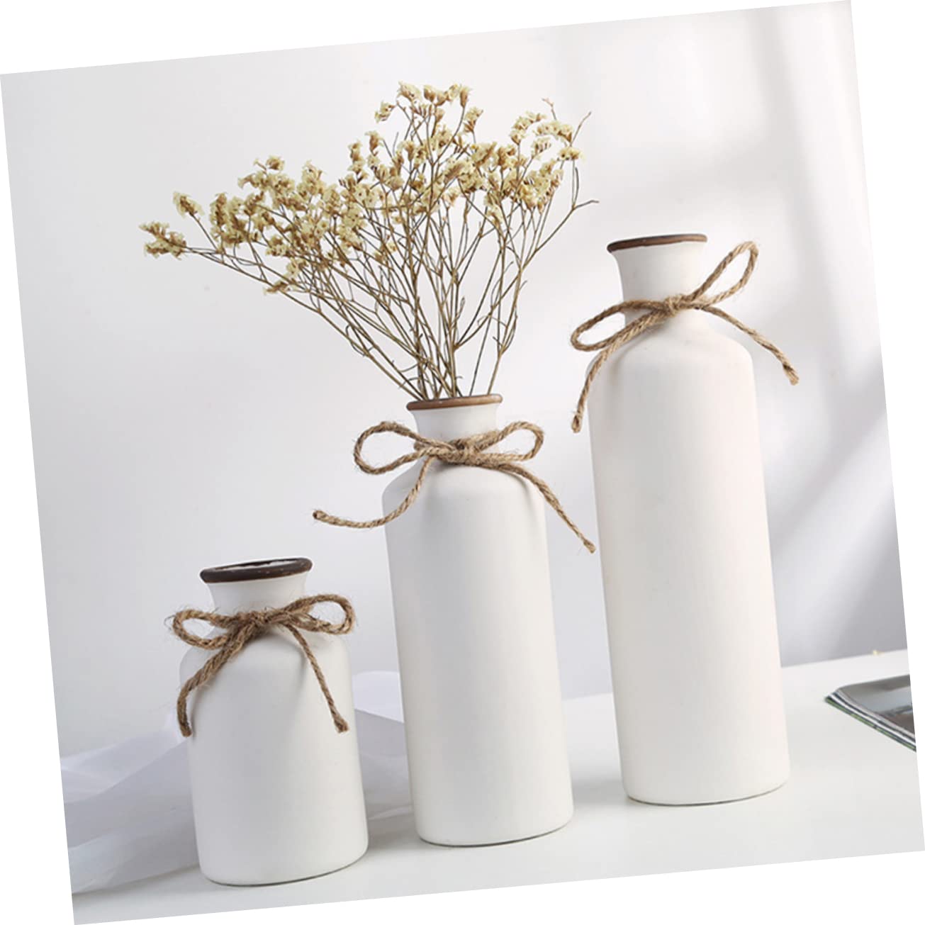 Set 3 Vasi in Ceramica per Fiori, Decorazione Semplice ed Elegante per Interni, Vasi Moderni per Arredamento Casa e Regalo