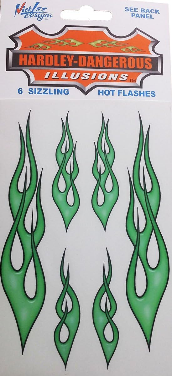 Hardley Dangerous Illusions 6 Flames Removable Stickers, Green