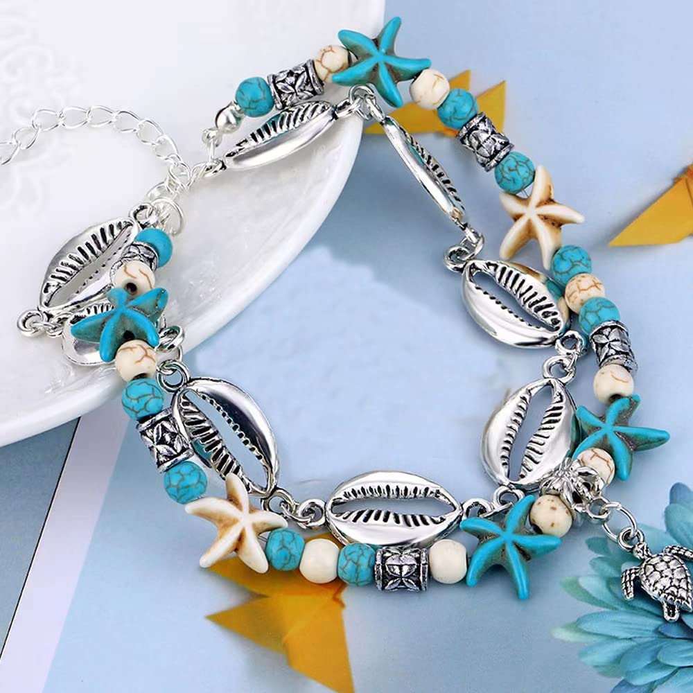 Pulsera de cadena bohemia (cadena, 8.9 in) – Joyería ajustable para mujer con temas de animales – Aleación hipoalergénica, perfecta para ocasiones de playa y verano, Metal, Plata 925 3