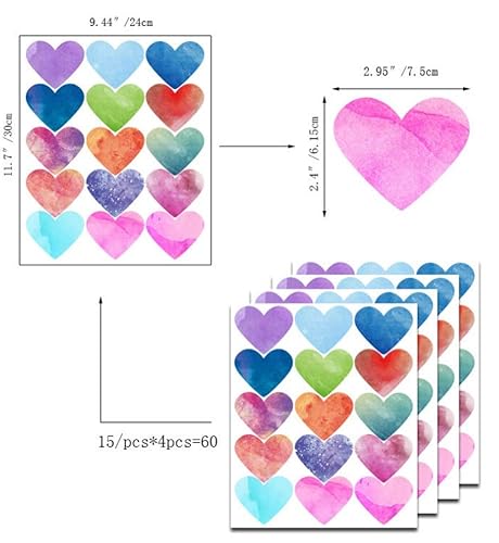 Miniatura 2 de Emoyi - Adhesivo decorativo para pared, diseño de corazón, para decoración de aula, guardería, arte de pared, 120 unidades