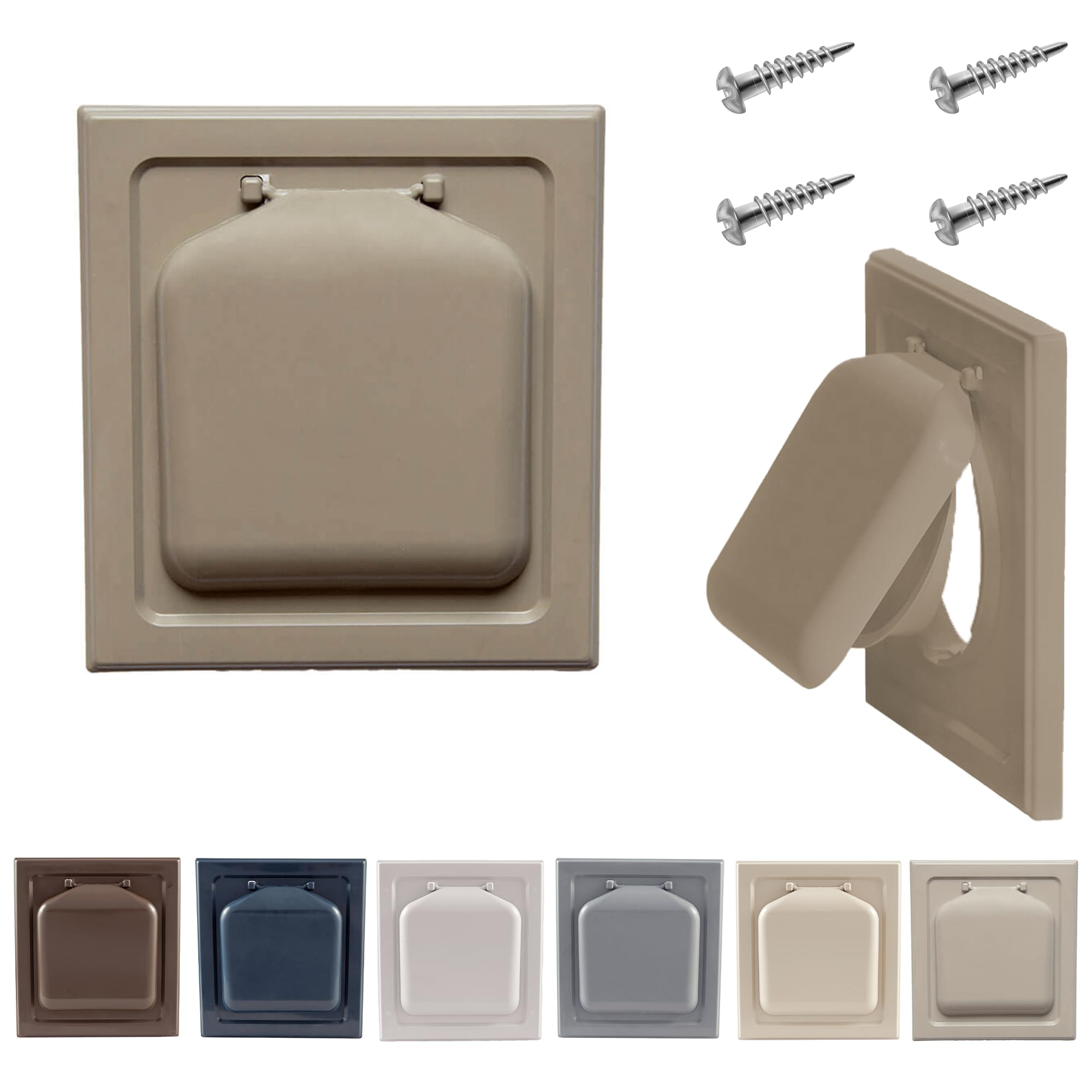 Dual Door Dryer Vent Cover Outdoor 4 inch Kit, Dryer Vent Cover, Dryer Vent Duct Tube & Trim Ring, Outdoor Dryer Vent Cover Made in USA w Highest UV Resistant Plastic in any Vent Cover