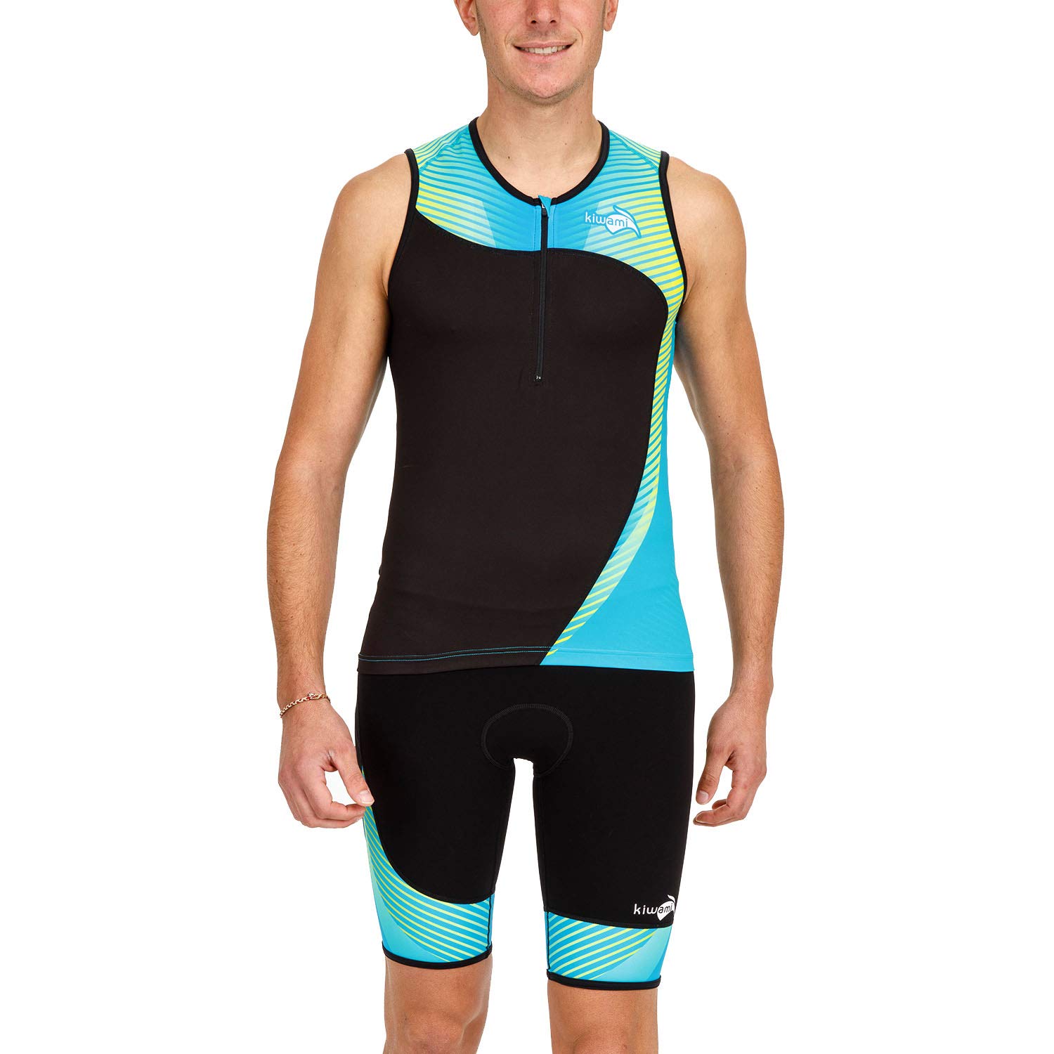 Kiwami Men's Tokyo Tri Top - Black, Black, Lime (Black, Blue, Lime, Large)