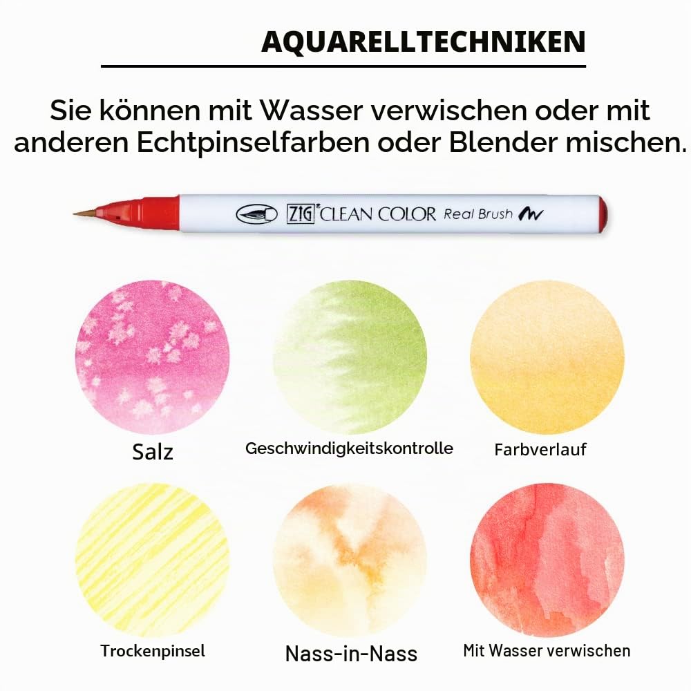 Kuretake ZIG Clean Color Real Brush, 30 Farben Set, flexible Pinselspitzen, Aquarellstifte für Malen, Zeichnen, Kalligraphie und Pinsel-Schriftzug, hergestellt in Japan
