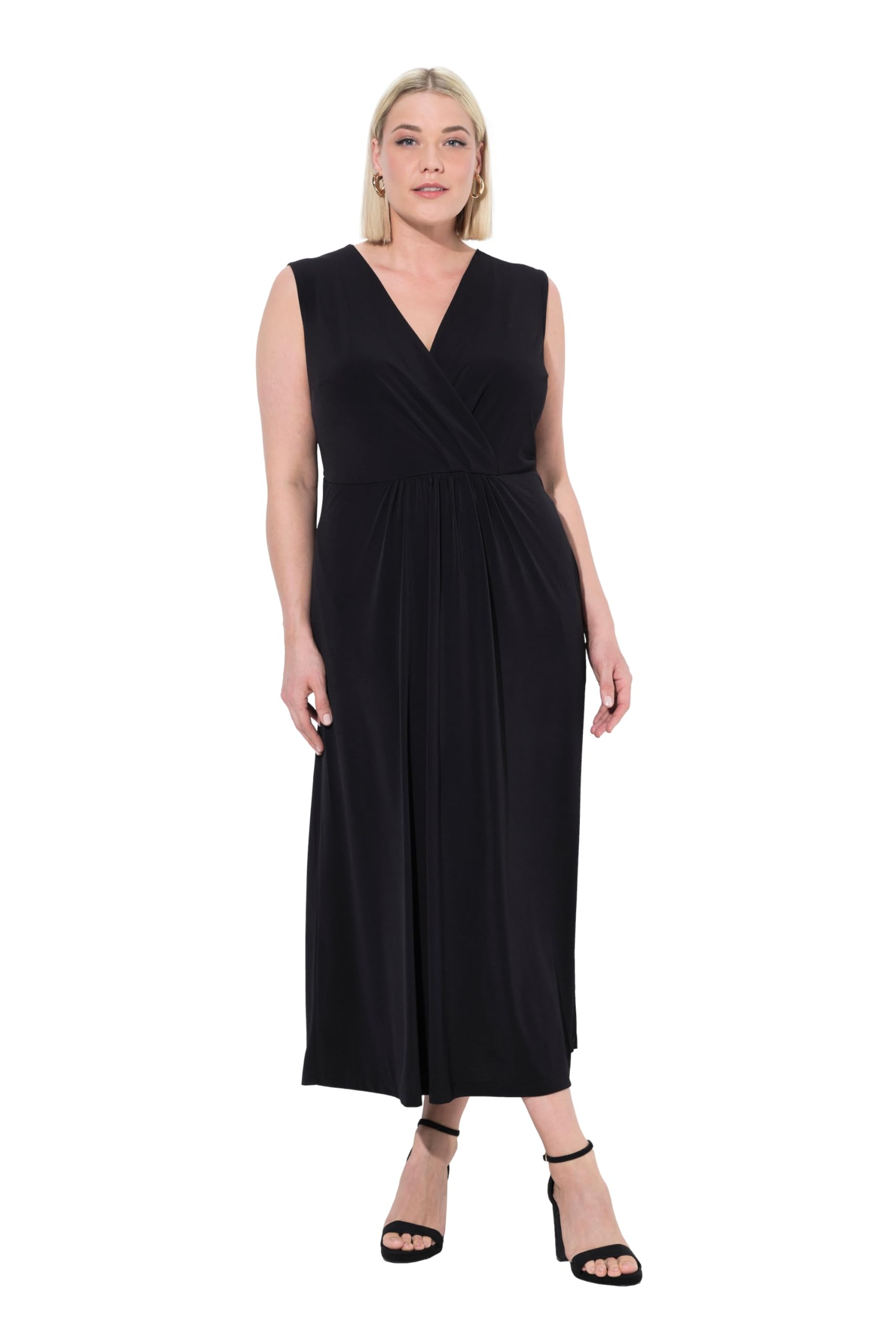 Ulla Popken Damen große Größen Übergrößen Plus Size Maxikleid, A-Linie, Wickeloptik, V-Ausschnitt, ärmellos 839776