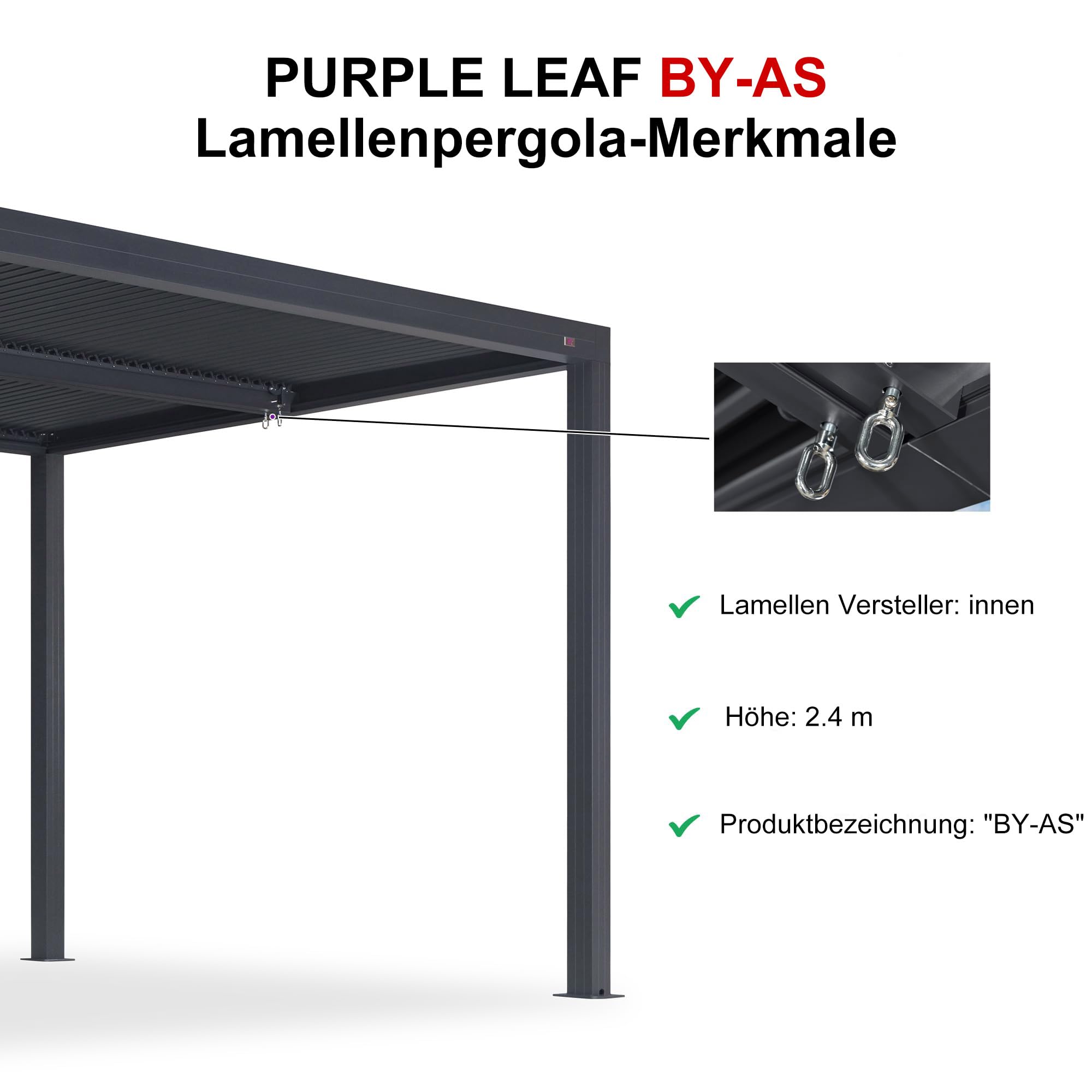 PURPLE LEAF Lamellenpergola Zubehör BY-AS, 1er-Set Alu Feste Horizontale Lamellenwand Paneel, für 3 m Graue Lamellenwand, Lamellenpergola Nicht Enthalten, Grau
