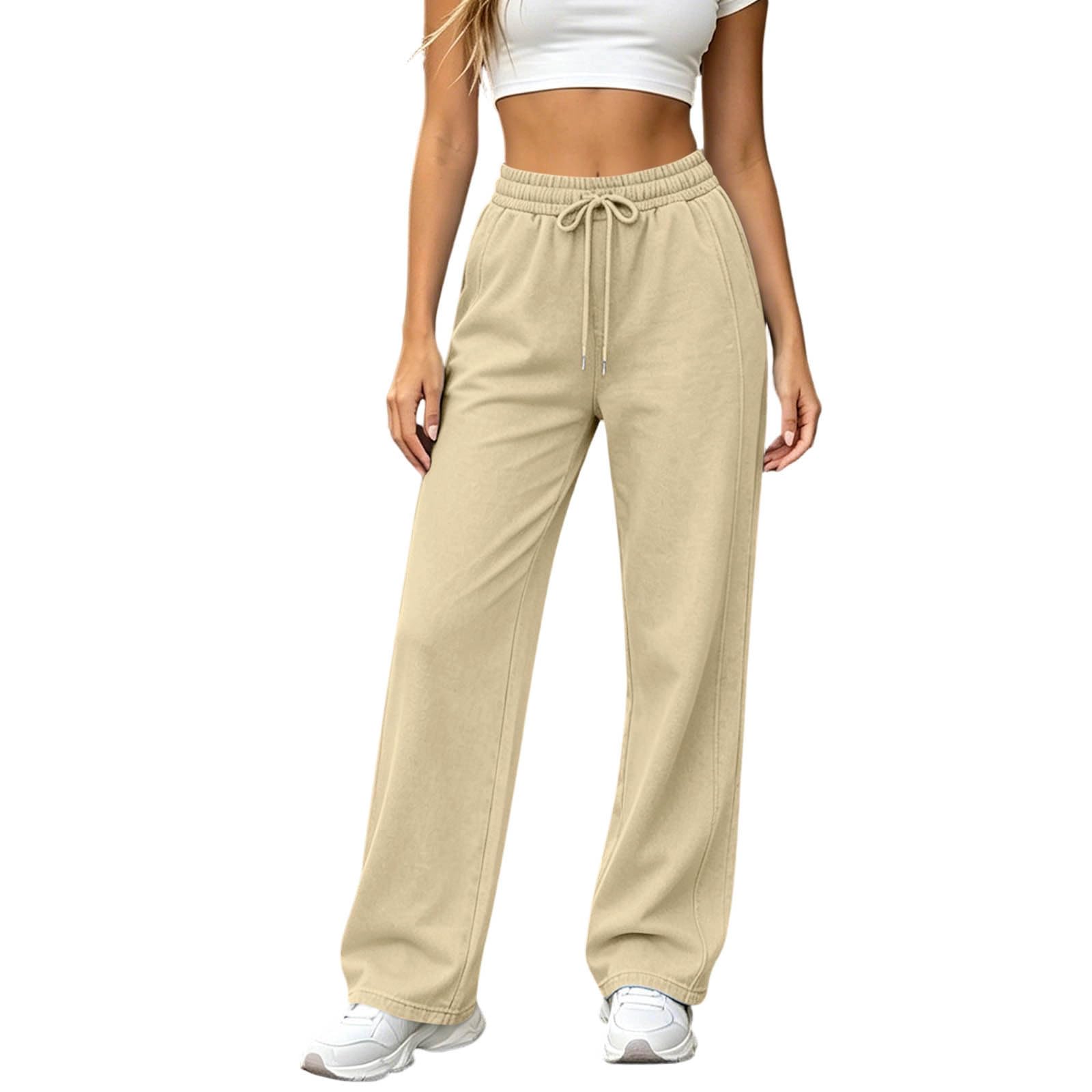 Pantaloni da Jogging Donna Pantaloni Tuta a Vita Alta Comodi Pantalone a Gamba Larga Larghi e Leggeri Pantalone Sportivi con Tasche Dritti Pant Lunghi Tinta Unita Pants Baggy per Allenamento e Fitness