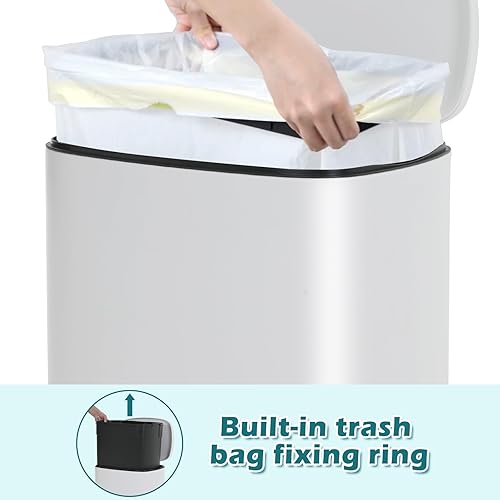 Miniatura 5 de Dkeli Basurero de cocina con tapa suave y lenta, cubo interior de plástico extraíble, cubo de basura de acero inoxidable para baño, cocina y