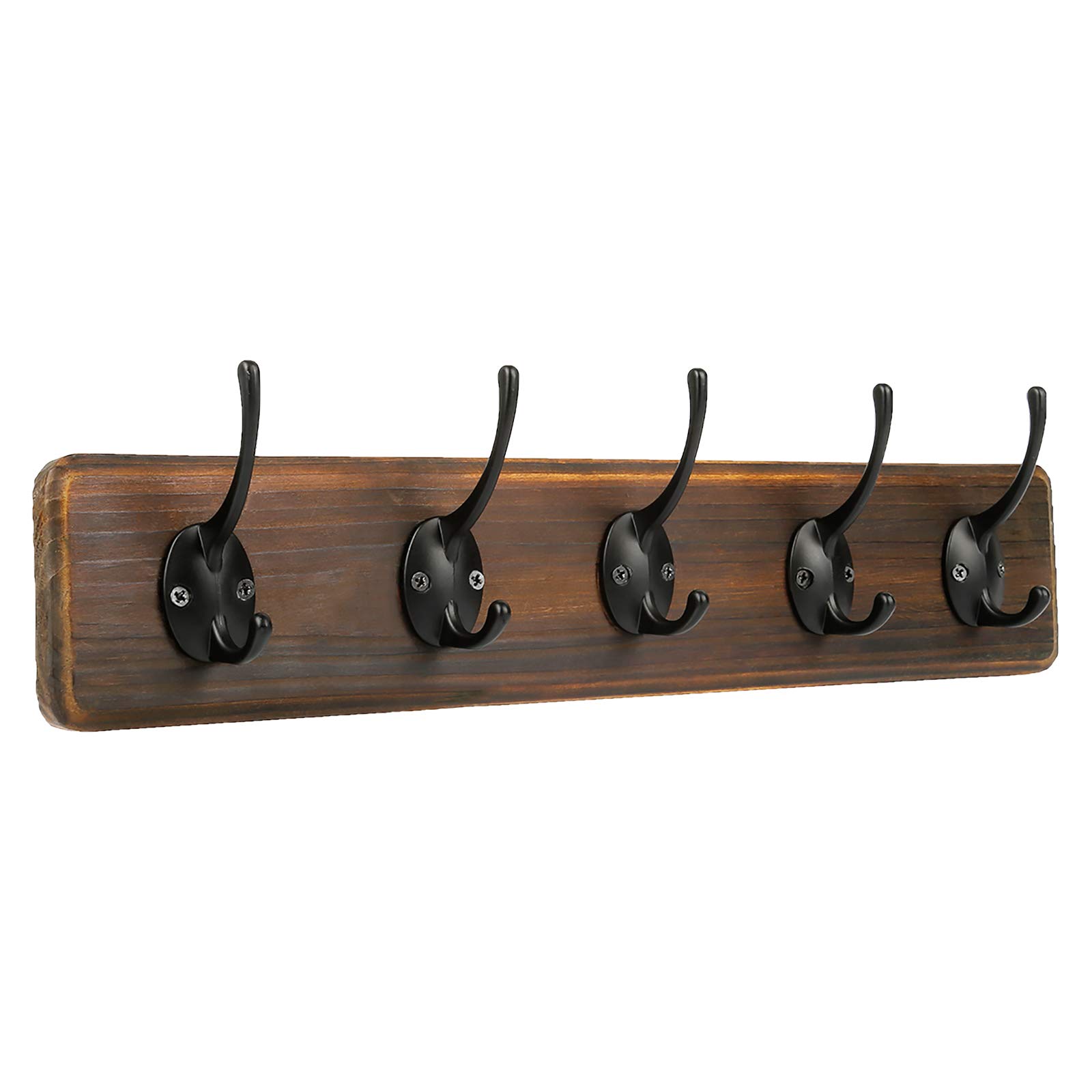 PHINGEER Rustic Wooden Wall Mounted Coat Rack Heavy Duty Hanging Coat Rack with 5 Decorative Hooks for Entryway Mudroom Kitchen Bathroom Living Room Foyer Hallway (1 Pack, Rustic Brown)