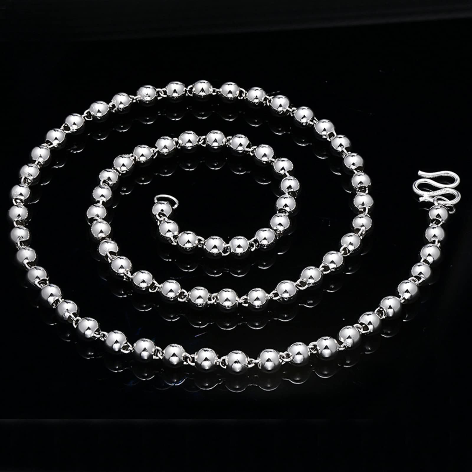 Collar de Cadena con Cuentas de 18 a 24 Pulgadas, 2,7 a 6 mm, Collar de Cadena de Bolas de Plata de Ley 925 para Mujeres y niñas