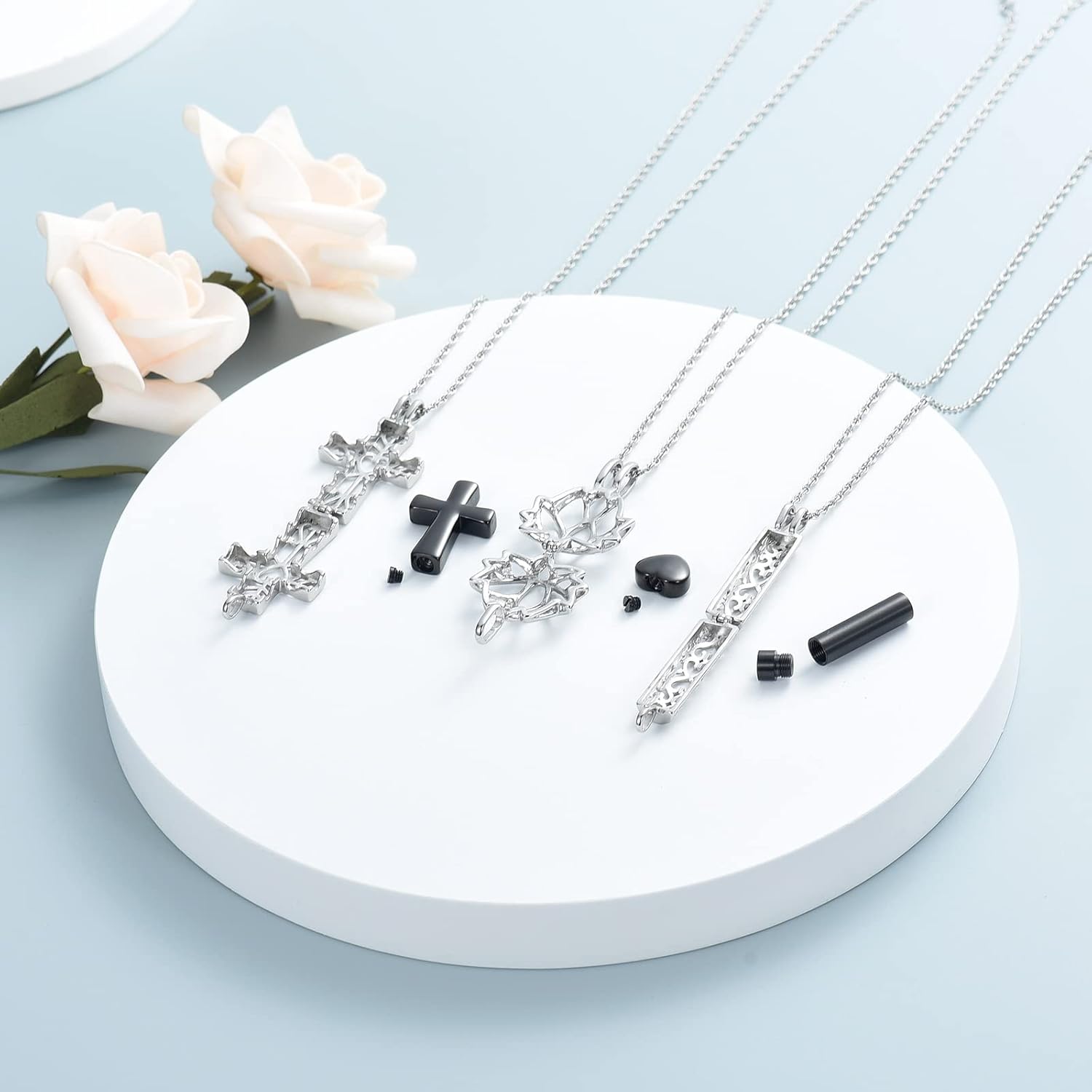 shajwo 3 Pack Cremation Urn Necklace for Ashes for Women Men Heart Lotus Cross Cylinder Cremation Jewelry for Ashes Loved One Memorial Keepsake Pendant - Image 4