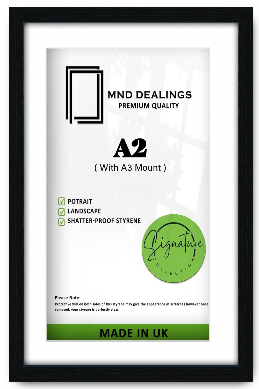 MND Dealings | MDF Elegant Gallery Frame A2 (41.90 x 59.40 cm) with A3-(29.70 x 41.90 cm) White Mount Engineered Wood | 16 Inch x 23 Inch Picture, Certificate, Painting, Poster Frame [ Black ]