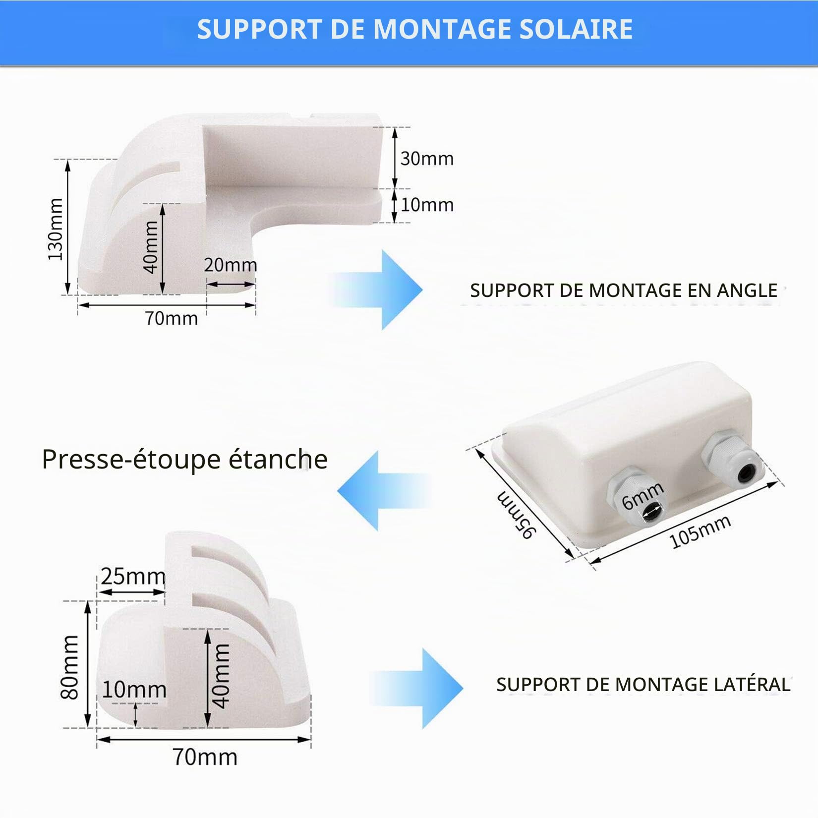 Lot de 7 supports de montage pour panneau solaire sans perçage pour cadre en bois, caravanes, camping-cars, bateaux, abris de jardin, caravanes, capot, blanc