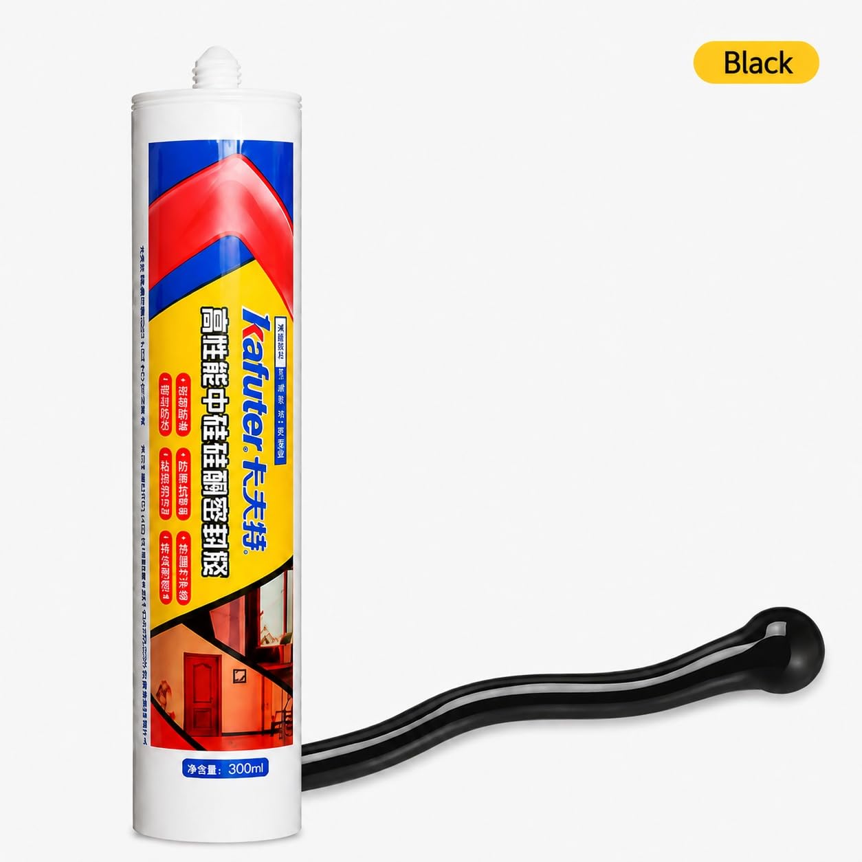 VIDOO Kafuter K-904 Neutraler Silikonkleber Architektur-Wetterfester Fugendichtstoff Silikonkleber für Außenfensterrahmen Fassaden 300ml - Schwarz