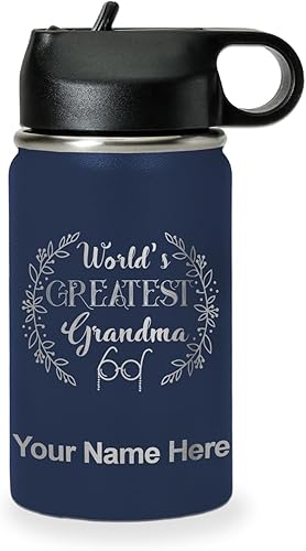 Miniatura 16 de LaserGram Botella de agua personalizada, World's Greatest Grandma, acero inoxidable de doble pared aislada al vacío con popote superior, regalo