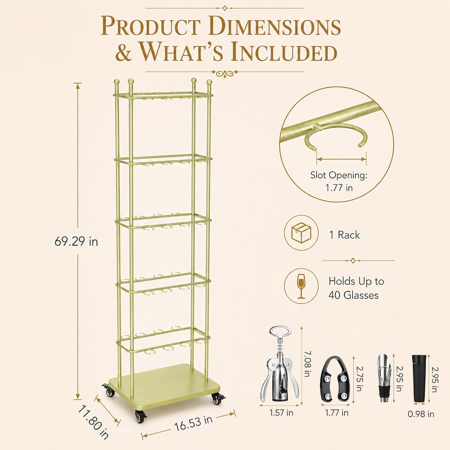 5-Tier Champagne Wall Set for Party, Movable Metal Champagne Glass Holder