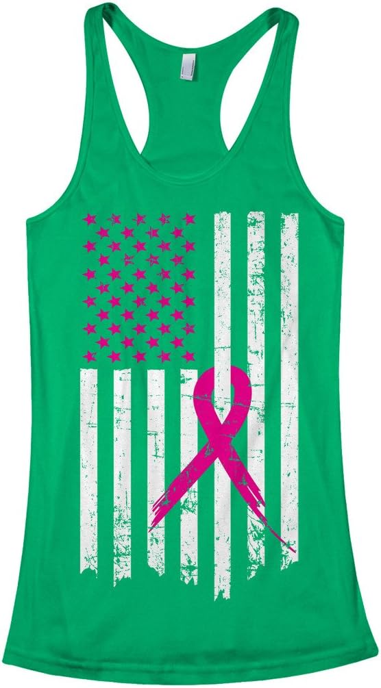 Threadrock Women's Pink Ribbon Breast Cancer Awareness Flag Racerback Tank Top