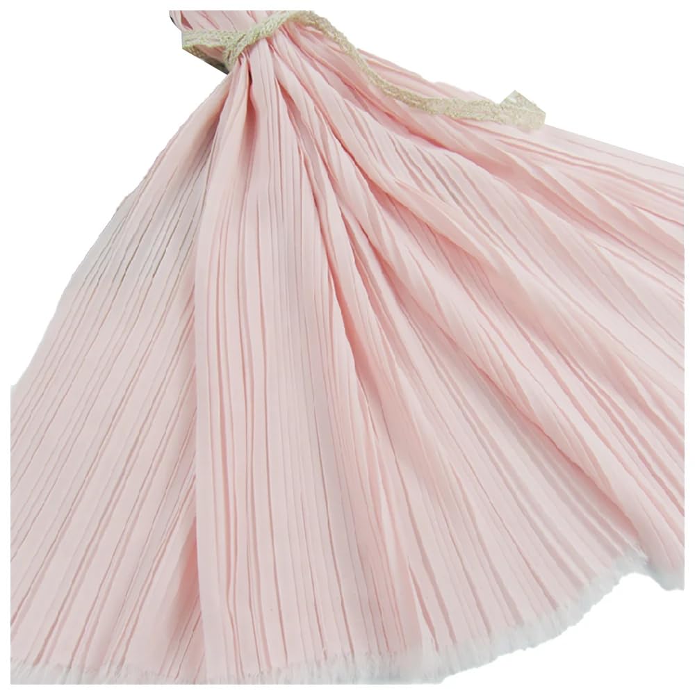 Tejido de gasa perlada plisada, Tela de gasa con perlas órgano y volantes plisados, 59 pulgadas ancho, multicolor, 0,5 m, for vestidos, costura, manualidades(Pnnrk,Straighten 0.5 meter)