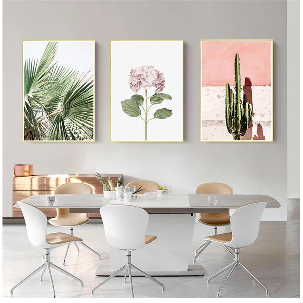 WUHBCZ Art Pictures-Print Picture Wall Nordic Abstract Pink Cactus Green Plant Flower Canvas Painting Art Pictures for Kitchen Office Room Home Decoration-40 * 60cm/3PCS (No Frame)