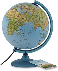 Tecnodidattica – Globo terrestre Safari para crianças e adolescentes | Luminoso | Cartografia ilustrada e manual de informações | Meridiano graduado | Textos em português do Brasil | Diâmetro: 25 cm