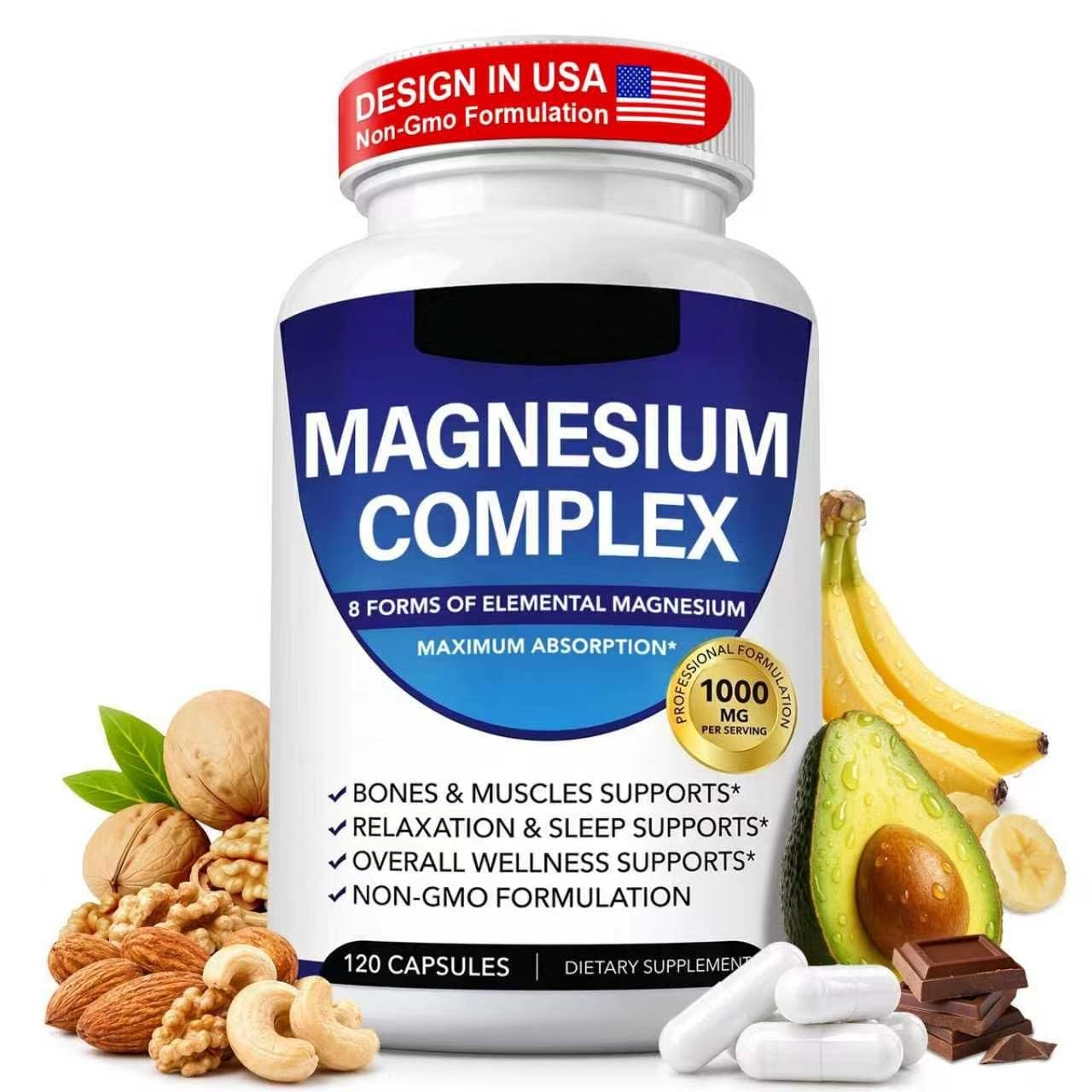 Magnesium Complex 8 Elemental 1000mg, Chelated for Better Absorption, Vegan