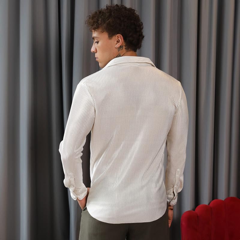 Image of CAHOOT Men's Hexagon-Lined Shirt | Casual Wear | Spread Collar | Long Sleeve | Button Closure | Shirt Crafted with Comfort Fit for Everyday Wear
