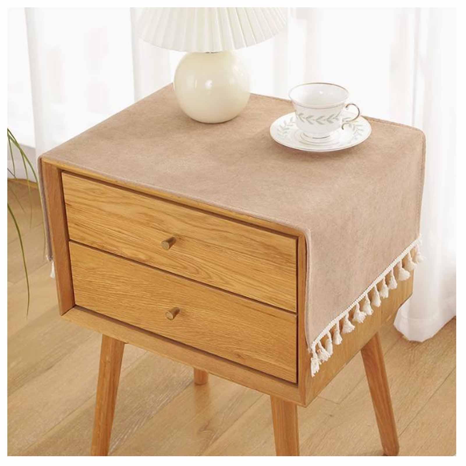 XYUERU Bedside Table Cover Cloth Tablecloth, Tassel Table Cloth,Bedside Table Cover TV Cabinet Cloth Cover,Multi-Purpose Non-Slip Tablecloth for End Table Cabinet Tabletop Decoration(Brown,50x70cm)