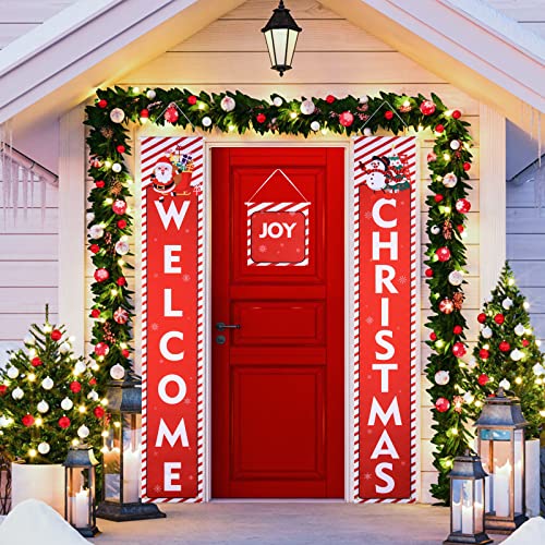 FORMIZON Banners Navideños, Decoración de Puerta de Navidad Bienvenida, Tela Escocesa Roja Feliz Navidad Porche...